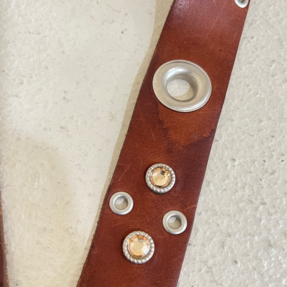 Unisex Leather studded cowhide western cowboy brown belt medium festival - Picture 13 of 16
